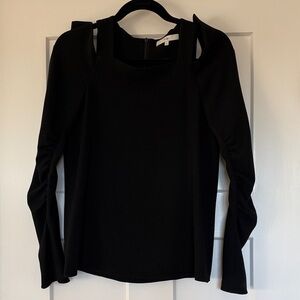 Tibi Open Shoulder Shirred Black Long Sleeve Blouse Size 2